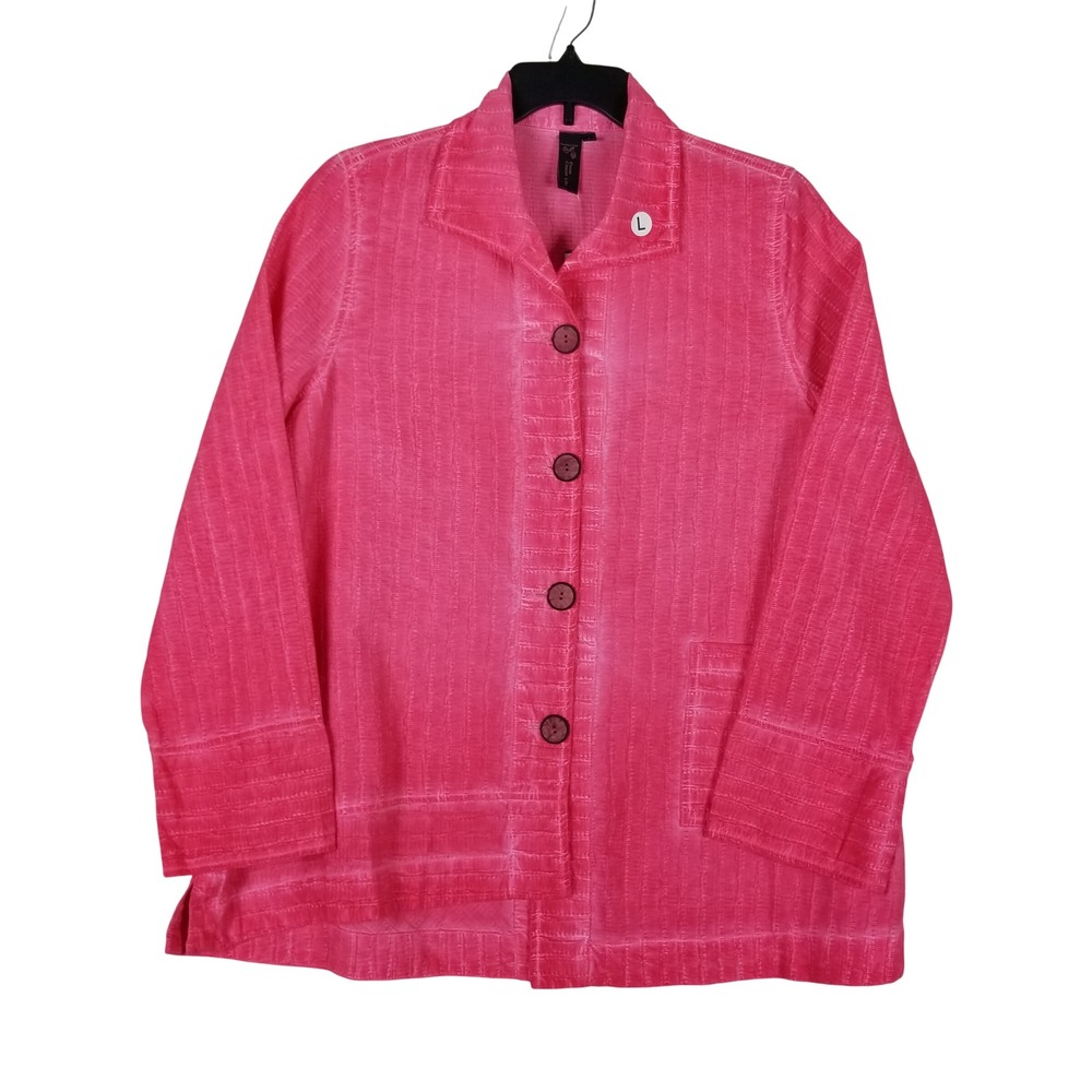 Focus Casual Life Jacket Womens L Pink Textured Cotton Button Front CJ-105